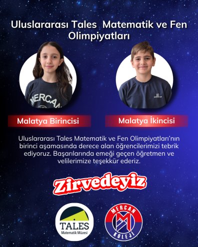 Uluslararası Tales Matematik ve Fen Olimpiyatları’nda Mercan Koleji öğrencileri yine BİRİNCİ